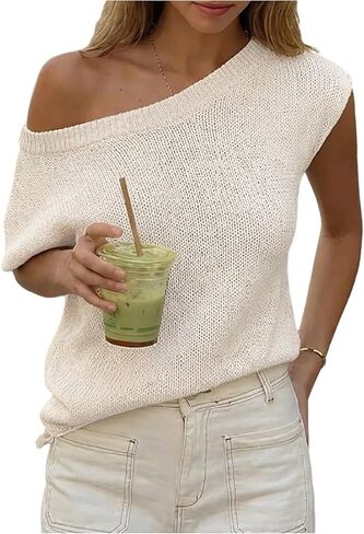 MakeMeChic Women's Off The Shoulder Tops Summer Vacation Swimsuit Coverup Knit Going Out Tops in Kuwait