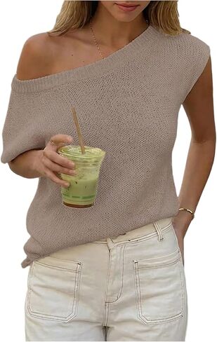 MakeMeChic Women's Off The Shoulder Tops Summer Vacation Swimsuit Coverup Knit Going Out Tops in Kuwait