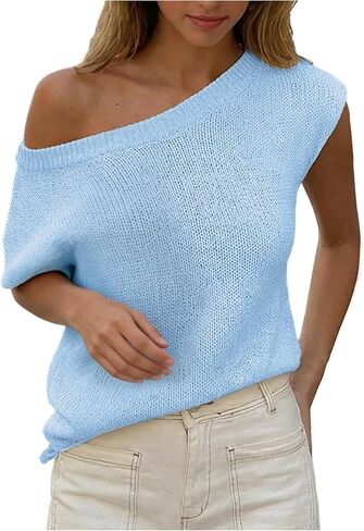 MakeMeChic Women's Off The Shoulder Tops Summer Vacation Swimsuit Coverup Knit Going Out Tops in Kuwait