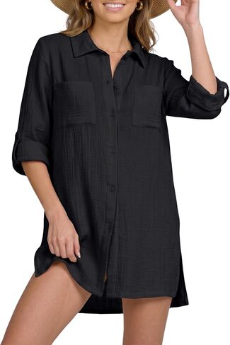 Nicole Miller Swimsuit Coverup for Women - Lightweight Long Sleeve Button Down Shirt Dress Beach Cover Up Top Beachwear in Saudi Arabia