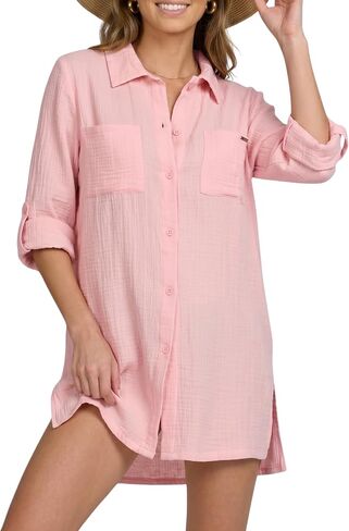 Nicole Miller Swimsuit Coverup for Women - Lightweight Long Sleeve Button Down Shirt Dress Beach Cover Up Top Beachwear in Saudi Arabia