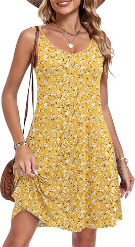 AUSELILY Women's Summer Spaghetti Strap Dress Beach Cover Up Sleeveless Floral Casual Sundresses with Pocket in Kuwait