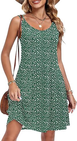 AUSELILY Women's Summer Spaghetti Strap Dress Beach Cover Up Sleeveless Floral Casual Sundresses with Pocket in Kuwait