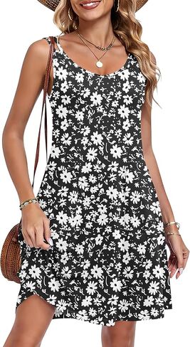 AUSELILY Women's Summer Spaghetti Strap Dress Beach Cover Up Sleeveless Floral Casual Sundresses with Pocket in Kuwait