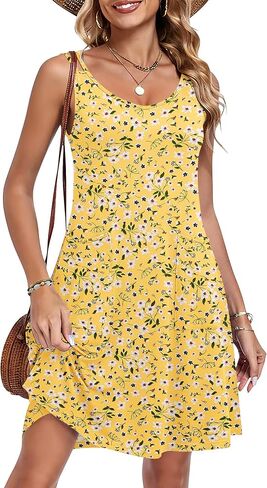 AUSELILY Women's Summer Spaghetti Strap Dress Beach Cover Up Sleeveless Floral Casual Sundresses with Pocket in Kuwait