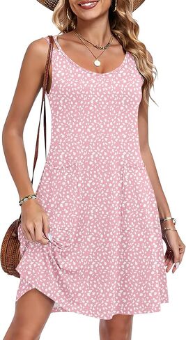 AUSELILY Women's Summer Spaghetti Strap Dress Beach Cover Up Sleeveless Floral Casual Sundresses with Pocket in Kuwait