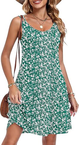 AUSELILY Women's Summer Spaghetti Strap Dress Beach Cover Up Sleeveless Floral Casual Sundresses with Pocket in Kuwait