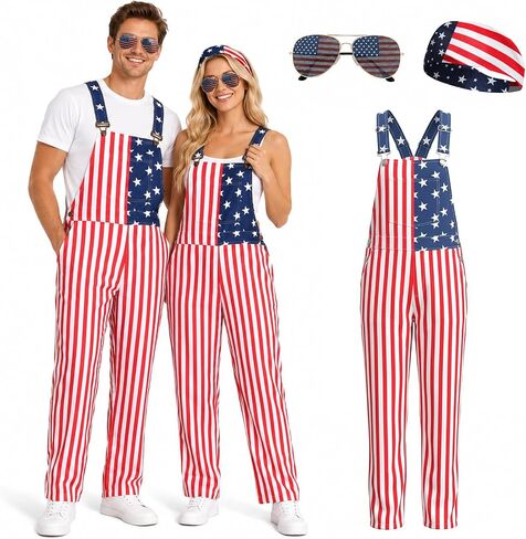 Yi-gog Unisex American Flag Overalls USA Patriotic Bib Coveralls Jumpsuit Fashion Cargo Multiple Side Pockets in Saudi Arabia