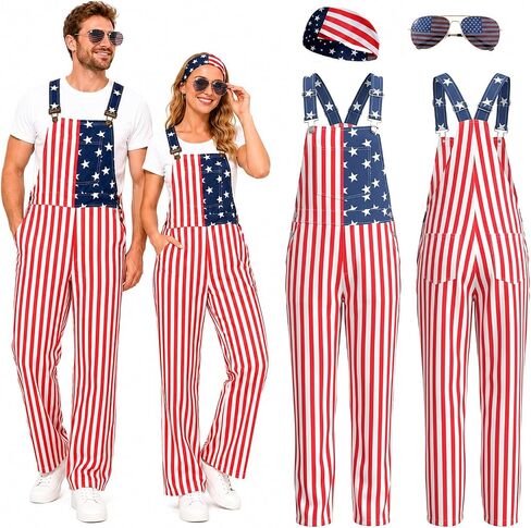 Yi-gog Unisex American Flag Overalls USA Patriotic Bib Coveralls Jumpsuit Fashion Cargo Multiple Side Pockets in Saudi Arabia