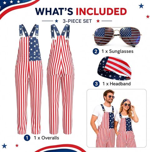 Yi-gog Unisex American Flag Overalls USA Patriotic Bib Coveralls Jumpsuit Fashion Cargo Multiple Side Pockets in Saudi Arabia