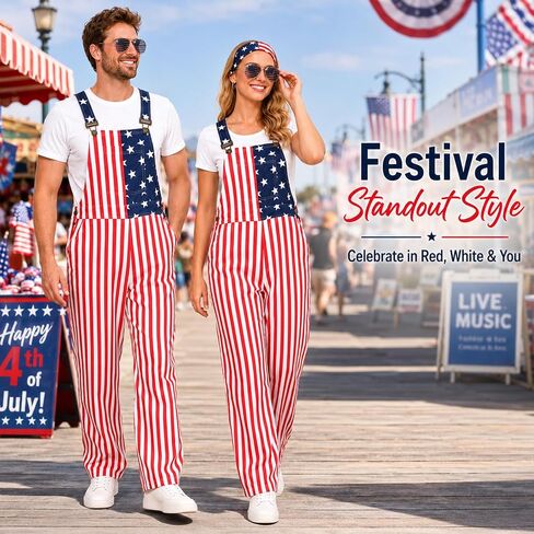 Yi-gog Unisex American Flag Overalls USA Patriotic Bib Coveralls Jumpsuit Fashion Cargo Multiple Side Pockets in Saudi Arabia