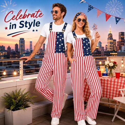 Yi-gog Unisex American Flag Overalls USA Patriotic Bib Coveralls Jumpsuit Fashion Cargo Multiple Side Pockets in Saudi Arabia