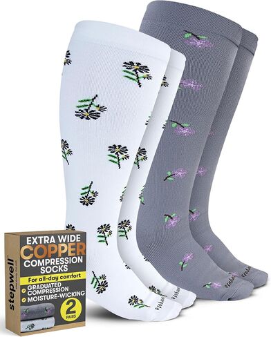 STEPWELL Copper Plus Size Compression Socks Wide Calf - 2 Pairs | Compression Socks for Women Wide Calf | Circulation Support in Saudi Arabia