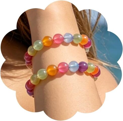 CJIAYUJEW Dopamine Color Changing Mood Bracelet 2pcs UV Reactive Colorful Resin Acrylic Beaded Bracelets for Women Trendy Summer Beach Jewelry Gifts in Kuwait