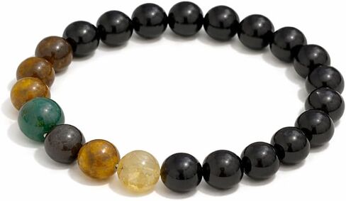 Citrine Crystal Bracelet for Men Women, Natural Yellow Crystal Beads with Black Stone, Good Luck Wealth Energy, 10mm Stretch Bracelet with Gift Box for Birthday Anniversary Christmas in Kuwait
