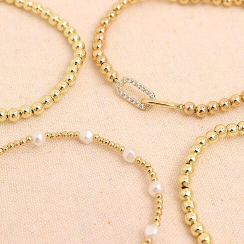 Gold Beaded Bow Heart Paperclip Pearl Stack Bracelet Set for Women, 4Pcs Golden Beads Pearls Stretchable Stackable Bracelets Party Jewelry Accessories Gift in Kuwait