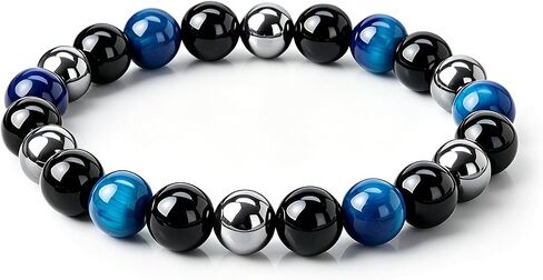 Triple Protection Bracelet 8mm Natural Hematite Black Obsidian Blue Tiger Eye Bracelet for Men Women Anxiety Stress Relief Bracelets Beaded Healing Crystal Energy Stone Jewelry Gift in Saudi Arabia