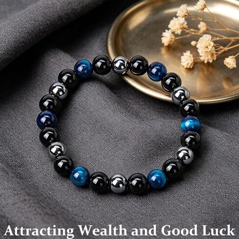 Triple Protection Bracelet 8mm Natural Hematite Black Obsidian Blue Tiger Eye Bracelet for Men Women Anxiety Stress Relief Bracelets Beaded Healing Crystal Energy Stone Jewelry Gift in Saudi Arabia