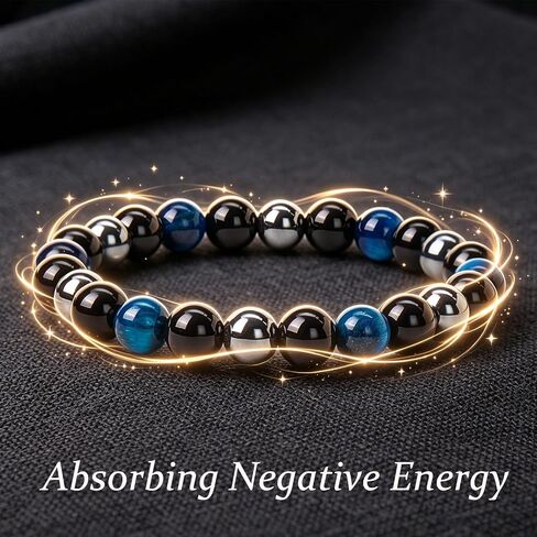 Triple Protection Bracelet 8mm Natural Hematite Black Obsidian Blue Tiger Eye Bracelet for Men Women Anxiety Stress Relief Bracelets Beaded Healing Crystal Energy Stone Jewelry Gift in Saudi Arabia