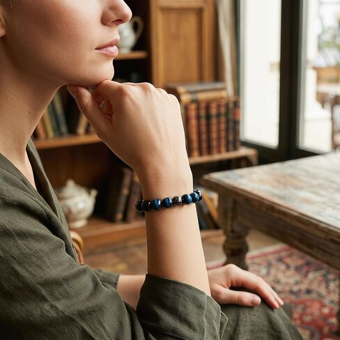 Triple Protection Bracelet 8mm Natural Hematite Black Obsidian Blue Tiger Eye Bracelet for Men Women Anxiety Stress Relief Bracelets Beaded Healing Crystal Energy Stone Jewelry Gift in Saudi Arabia