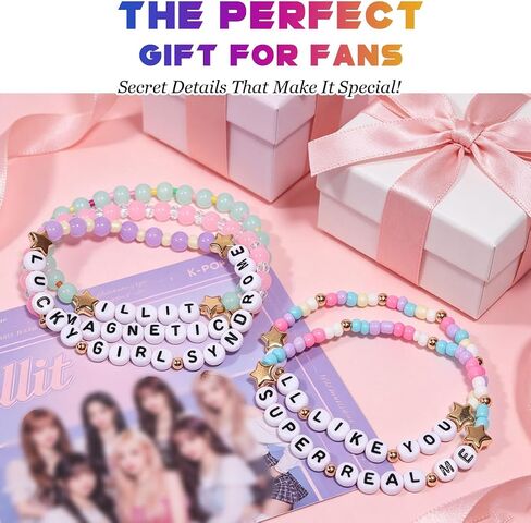 AICase for illit Merch Gifts مستوحاة من الأساور، 5 قطع قابلة للتكديس ومطاطة مطرزة، أساور الصداقة، ألبوم الزي، ملصق من الفينيل، ملصق هدايا لعيد ميلاد المعجبين in Kuwait