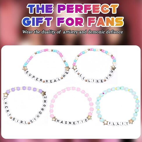 AICase for illit Merch Gifts مستوحاة من الأساور، 5 قطع قابلة للتكديس ومطاطة مطرزة، أساور الصداقة، ألبوم الزي، ملصق من الفينيل، ملصق هدايا لعيد ميلاد المعجبين in Kuwait