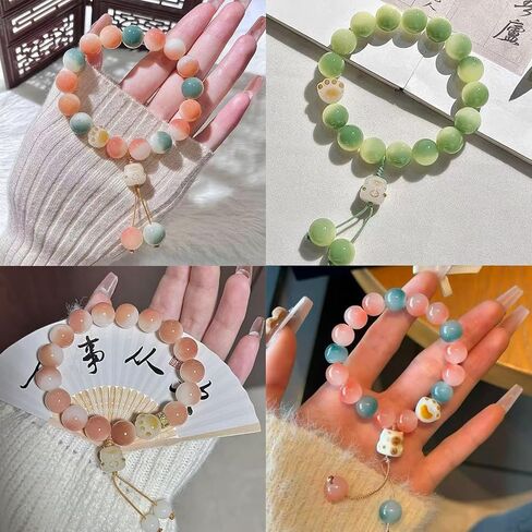 LIYAPEI 3Pcs Lucky Cat Crystal Bracelet Set for Women Cute Kawaii Cat Paw Beaded Stretch Bracelets Good Luck Protection Jewelry Gift for Friends in Saudi Arabia