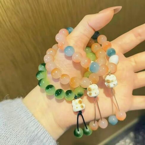 LIYAPEI 3Pcs Lucky Cat Crystal Bracelet Set for Women Cute Kawaii Cat Paw Beaded Stretch Bracelets Good Luck Protection Jewelry Gift for Friends in Saudi Arabia