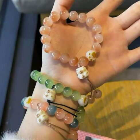 LIYAPEI 3Pcs Lucky Cat Crystal Bracelet Set for Women Cute Kawaii Cat Paw Beaded Stretch Bracelets Good Luck Protection Jewelry Gift for Friends in Saudi Arabia