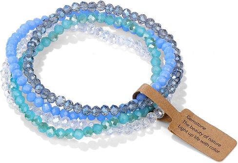 4 Pcs Colorful Boho Layered Crystal Beaded Friendship Stackable Bracelets Set for Women Jewelry in Kuwait