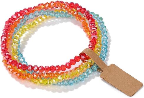 4 Pcs Colorful Boho Layered Crystal Beaded Friendship Stackable Bracelets Set for Women Jewelry in Kuwait