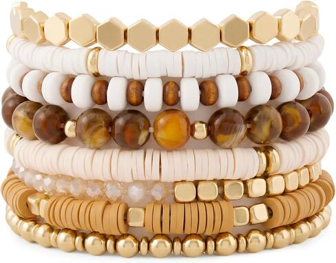 Surfer Heishi Bead Stretch Bracelets for Women Boho Friendship Clay Beads Bracelets Stackable Gold Beaded Jewelry Set in Saudi Arabia