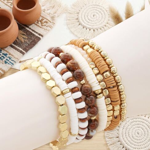 Surfer Heishi Bead Stretch Bracelets for Women Boho Friendship Clay Beads Bracelets Stackable Gold Beaded Jewelry Set in Saudi Arabia