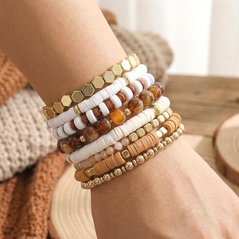 Surfer Heishi Bead Stretch Bracelets for Women Boho Friendship Clay Beads Bracelets Stackable Gold Beaded Jewelry Set in Saudi Arabia