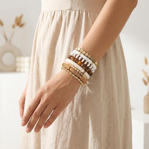 Surfer Heishi Bead Stretch Bracelets for Women Boho Friendship Clay Beads Bracelets Stackable Gold Beaded Jewelry Set in Saudi Arabia