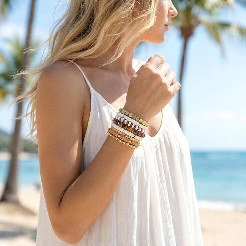 Surfer Heishi Bead Stretch Bracelets for Women Boho Friendship Clay Beads Bracelets Stackable Gold Beaded Jewelry Set in Saudi Arabia