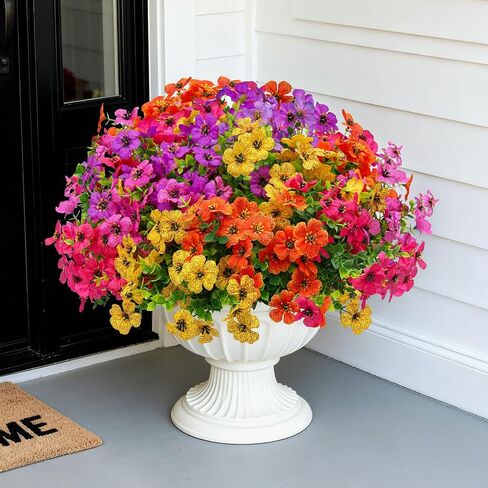 Artificial Fake Flowers for Outdoor UV Resistant,16 Bundles Silk Outside Plants Decoration for Hanging Planters, Daisy Eucalyptus Faux Flower Spring Summer Garden Yard Patio Balcony Home in Saudi Arabia