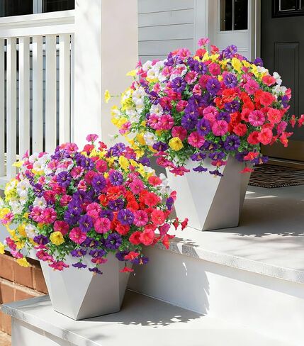 Ivydale 24 Bundles Artificial Flowers for Outdoors Summer Outside Decoration, Faux Silk Petunias White Fake Flowers Bulk Realistic UV Resistant Plants for Outdoor Planters Porch Patio Garden Yard Home in Saudi Arabia