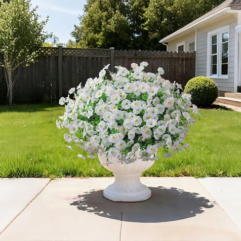 Ivydale 24 Bundles Artificial Flowers for Outdoors Summer Outside Decoration, Faux Silk Petunias White Fake Flowers Bulk Realistic UV Resistant Plants for Outdoor Planters Porch Patio Garden Yard Home in Saudi Arabia