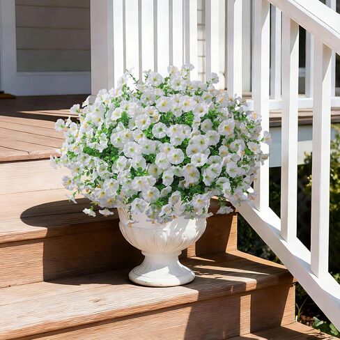 Ivydale 24 Bundles Artificial Flowers for Outdoors Summer Outside Decoration, Faux Silk Petunias White Fake Flowers Bulk Realistic UV Resistant Plants for Outdoor Planters Porch Patio Garden Yard Home in Saudi Arabia
