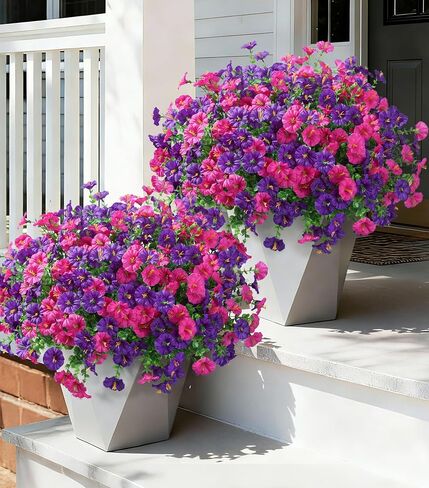 Ivydale 24 Bundles Artificial Flowers for Outdoors Summer Outside Decoration, Faux Silk Petunias White Fake Flowers Bulk Realistic UV Resistant Plants for Outdoor Planters Porch Patio Garden Yard Home in Saudi Arabia