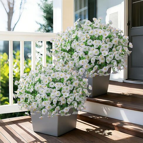 Ivydale 24 Bundles Artificial Flowers for Outdoors Summer Outside Decoration, Faux Silk Petunias White Fake Flowers Bulk Realistic UV Resistant Plants for Outdoor Planters Porch Patio Garden Yard Home in Saudi Arabia