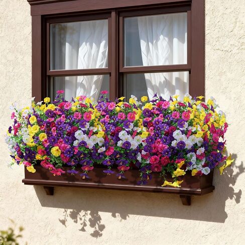 Ivydale 24 Bundles Artificial Flowers for Outdoors Summer Outside Decoration, Faux Silk Petunias White Fake Flowers Bulk Realistic UV Resistant Plants for Outdoor Planters Porch Patio Garden Yard Home in Saudi Arabia