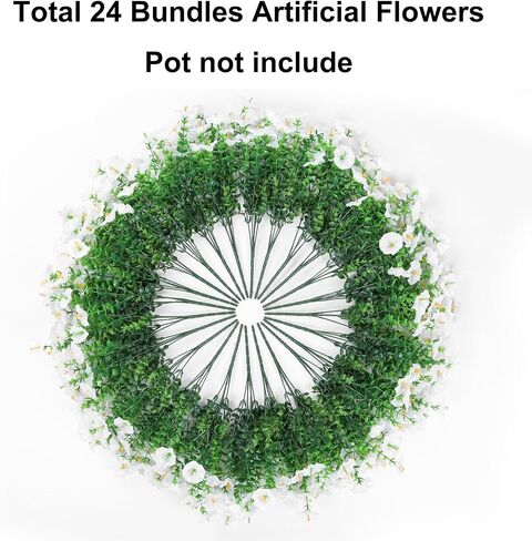 Ivydale 24 Bundles Artificial Flowers for Outdoors Summer Outside Decoration, Faux Silk Petunias White Fake Flowers Bulk Realistic UV Resistant Plants for Outdoor Planters Porch Patio Garden Yard Home in Saudi Arabia