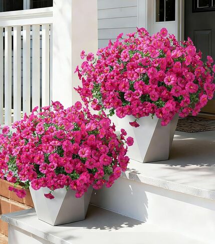 Ivydale 24 Bundles Artificial Flowers for Outdoors Summer Outside Decoration, Faux Silk Petunias White Fake Flowers Bulk Realistic UV Resistant Plants for Outdoor Planters Porch Patio Garden Yard Home in Saudi Arabia