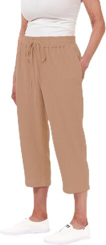Crinkle Fabric Capri Pants - Lightweight Clothing for Elderly Women and Seniors - Stylish Lounge Pants for Elderly Women in Saudi Arabia