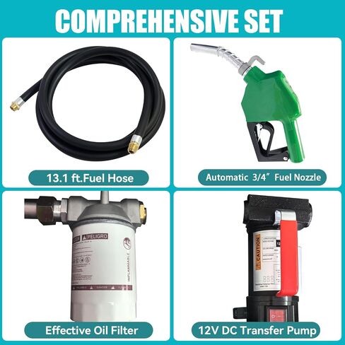 58 Gal Fuel Transfer Tank, 12 GPM Portable Fuel Tank with 12V Fuel Transfer Pump,PE Diesel Transfer Tank with 13.1ft Hose/Auto Fuel Nozzle/360°Swivel Connector for Easy Fuel Transportation (58 Gallon) in Kuwait