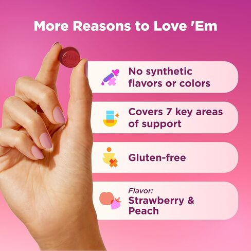 OLLY Women's 40+ Multi Gummies, 20 Key Nutrients Plus Vitamin K2, CoQ10, L-Theanine, Chewable Gummy Supplement, Peach Berry Flavored, 45 Day Supply - 120 Count in Saudi Arabia