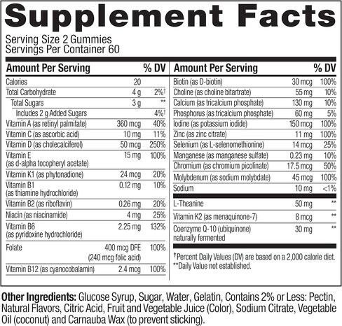 OLLY Women's 40+ Multi Gummies, 20 Key Nutrients Plus Vitamin K2, CoQ10, L-Theanine, Chewable Gummy Supplement, Peach Berry Flavored, 45 Day Supply - 120 Count in Saudi Arabia