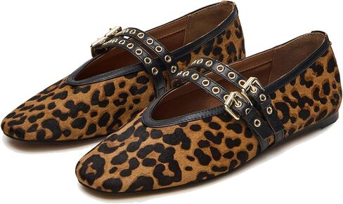 LUXMAX Suede Mary Jane Flats Women Ballerina Shoes Square Toe Flats Comfortable Leopard Ballet Flat Shoes in Saudi Arabia